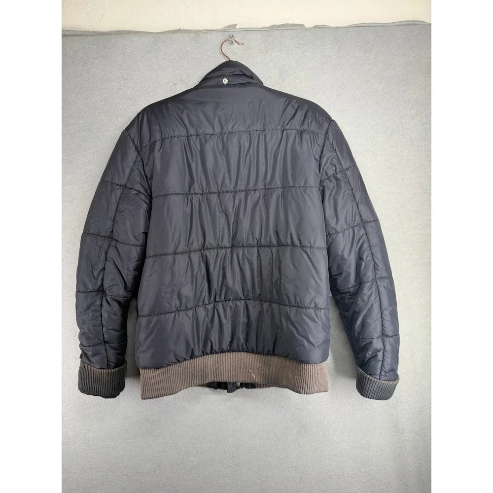 True Religion Y2K Mens Black Quilted Puffer Bomber Jacket Size Large w tear flaw